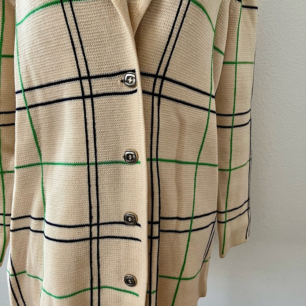 Cream Plaid Button-Front Knit Jacket - Picture 3 of 10